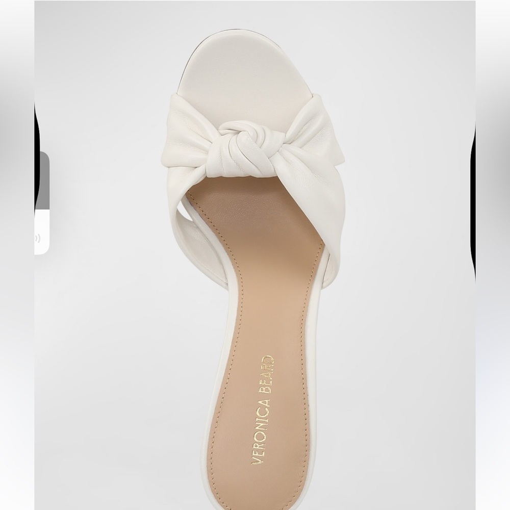 VERONICA BEARD Ganita Knotted Leather Slide Sandals, White/Cream